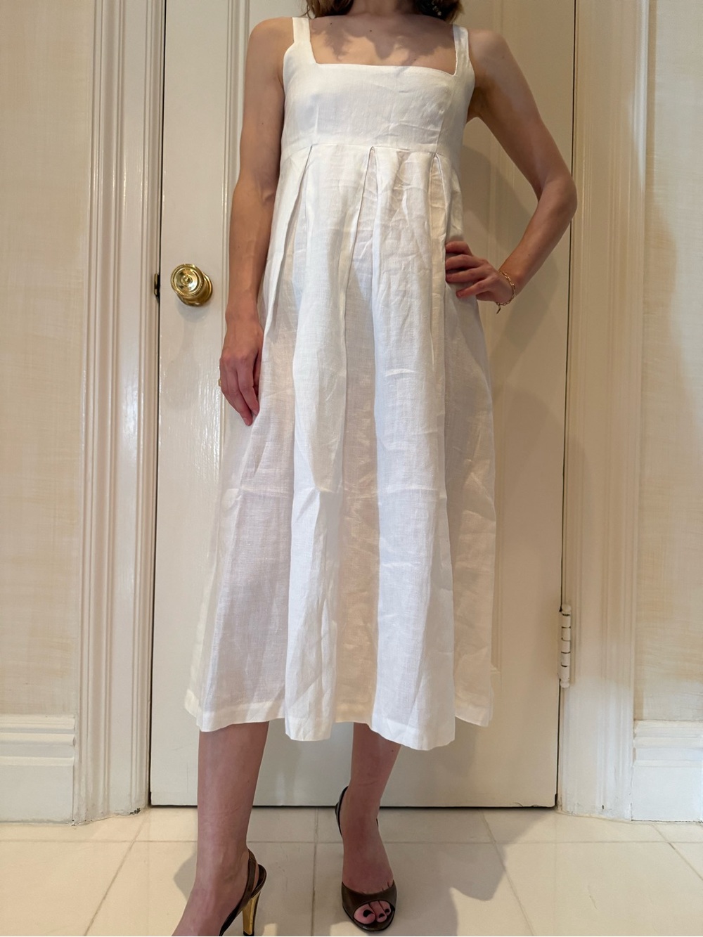 Morgane Le Fay White Linen Dress with Square Neck